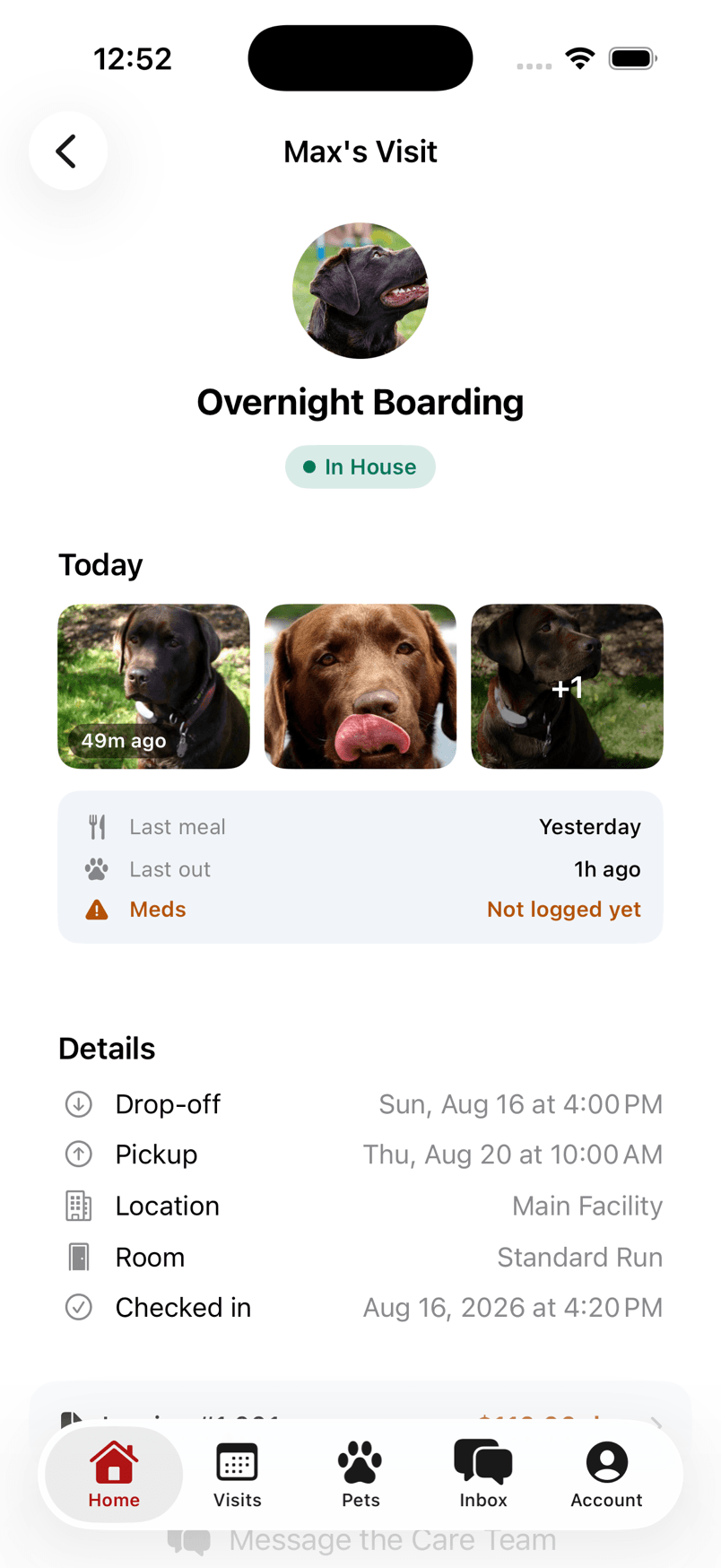 The Pawdentity iPhone app following a dog's stay